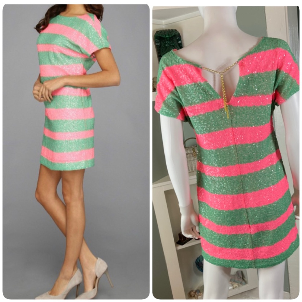 Lilly Pulitzer Ames Tropical Pink Cucina Striped Sequin Shift Dress Pink XSmall